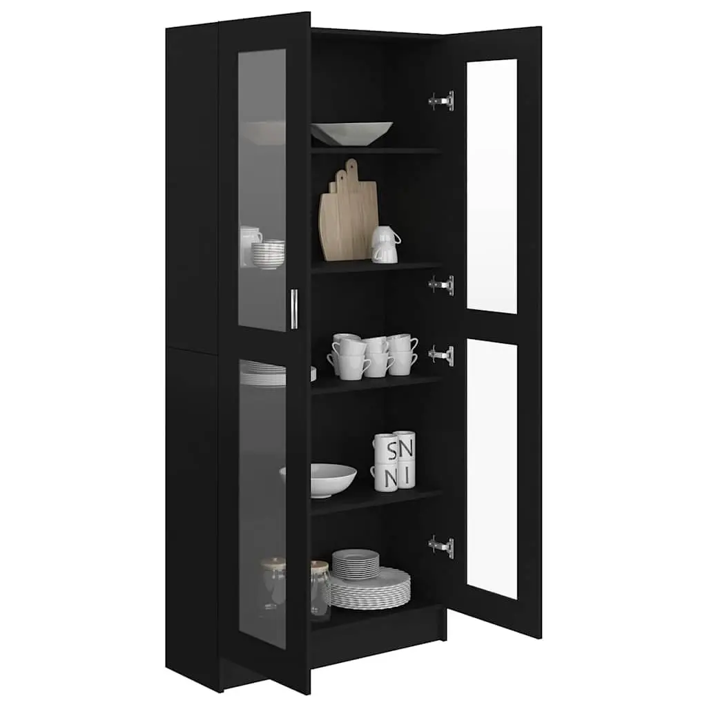 Display Cabinet Black 82.5x30.5x185cm Home Storage Vitrine 5 Compartments