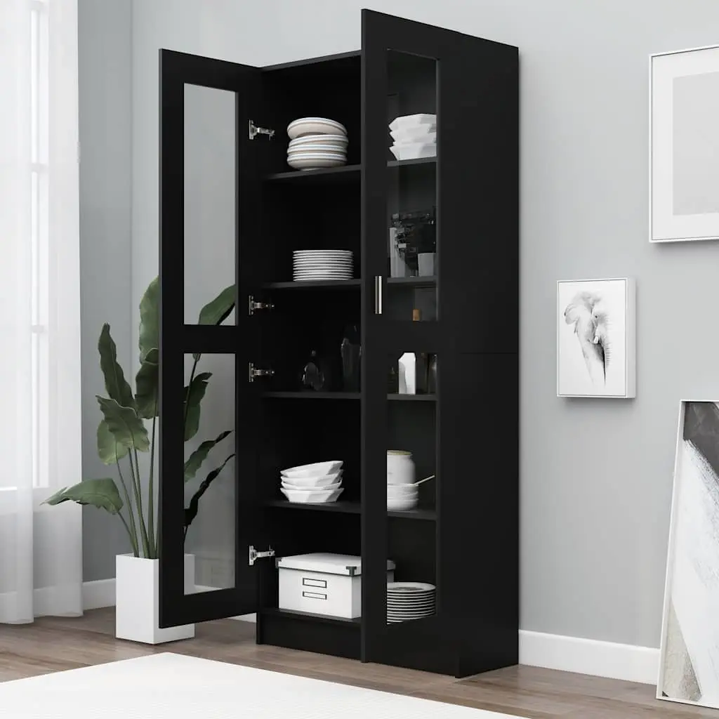 Display Cabinet Black 82.5x30.5x185cm Home Storage Vitrine 5 Compartments