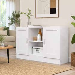 White Sideboard Storage Cabinet 120cm 2 Doors Compartments Engineered Wood