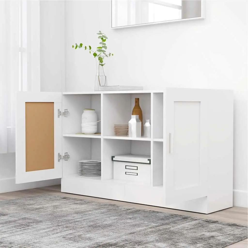 White Sideboard Storage Cabinet 120cm for Home Use with 2 Doors and Compartments Engineered Wood