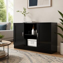 Black Sideboard Storage Cabinet: 120x30.5x70cm, 2 Doors