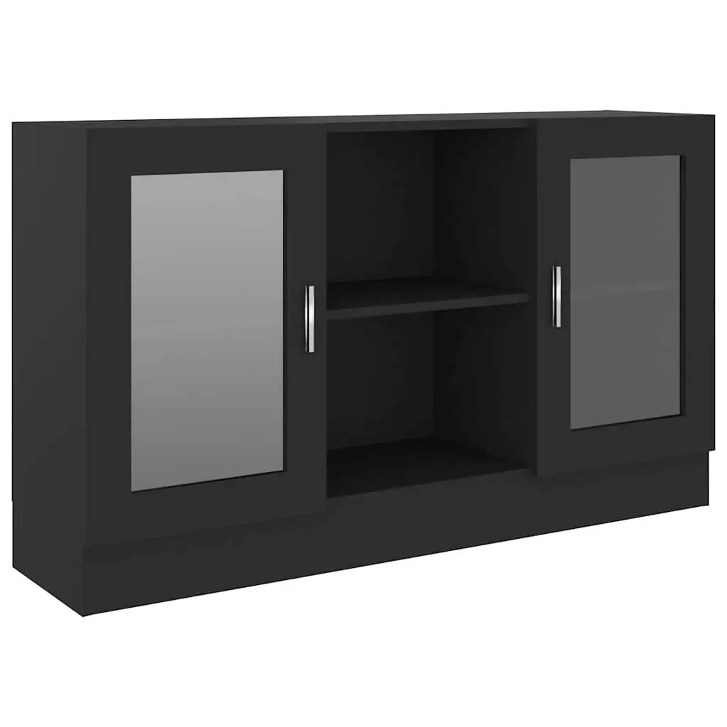 Black Vitrine Cabinet Sideboard Storage Display Buffet Engineered Wood Furniture