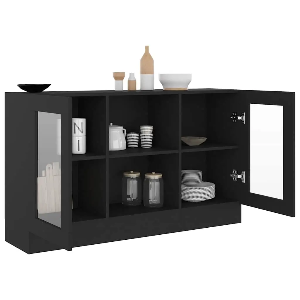 Black Vitrine Cabinet Sideboard Storage Display Buffet Engineered Wood Furniture