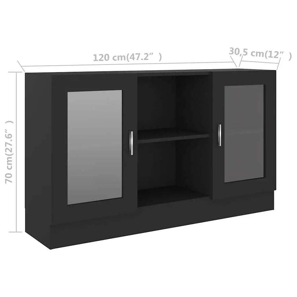 Black Vitrine Cabinet Sideboard Storage Display Buffet Engineered Wood Furniture