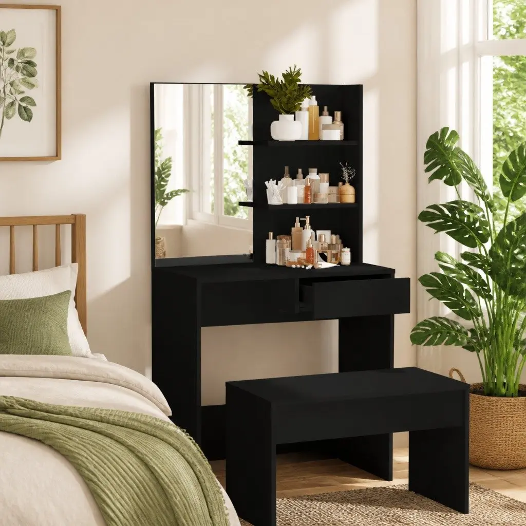Dressing Table with Mirror Black Vanity Makeup Storage Dresser Bedroom Furniture