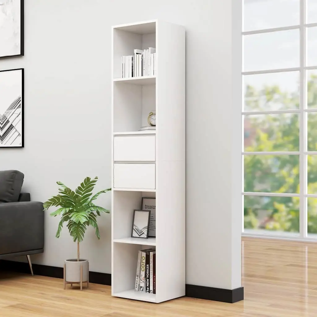 Wall-Mounted Book Cabinet White Storage Shelves Modern Engineered Wood Organizer for Living Room Bedroom Home Office 36 x 30 x 171 cm