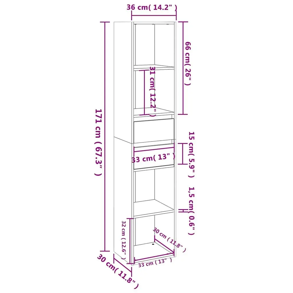 Wall-Mounted Book Cabinet White Storage Shelves Modern Engineered Wood Organizer for Living Room Bedroom Home Office 36 x 30 x 171 cm