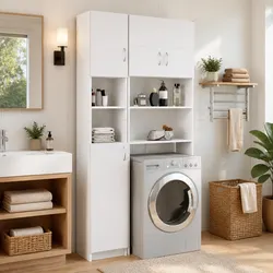 Bathroom Cabinet Specifications: White, 4 Shelves, 2 Open Shelves