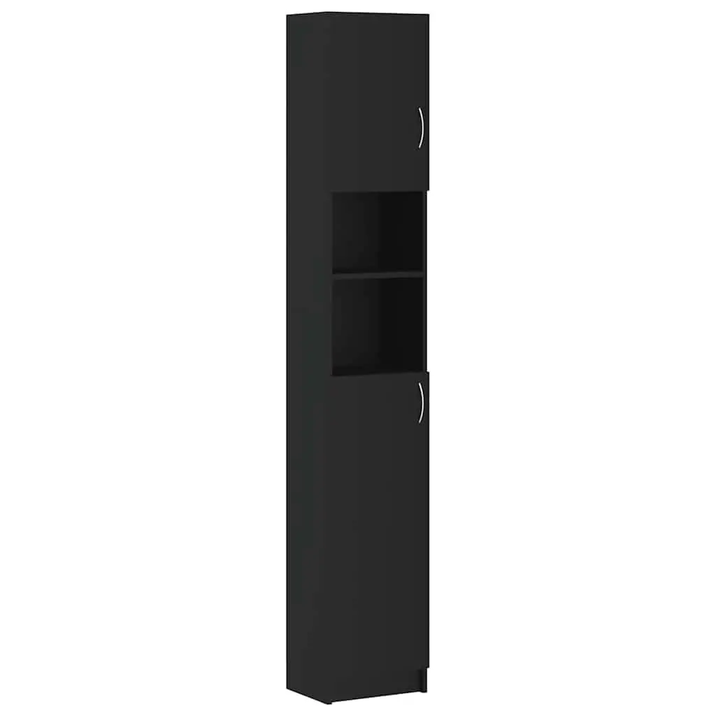 Tall Black Bathroom Cabinet with 4 Enclosed Shelves and 2 Open Shelves for Storage