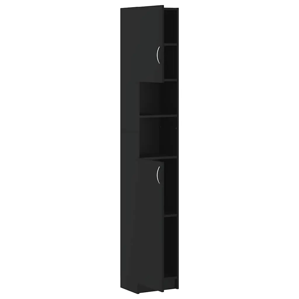 Tall Black Bathroom Cabinet with 4 Enclosed Shelves and 2 Open Shelves for Storage