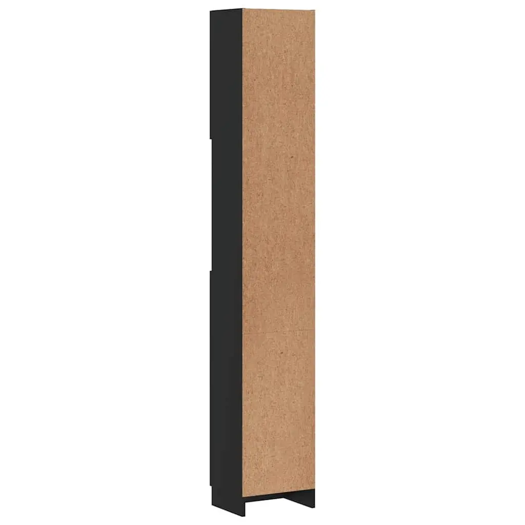 Tall Black Bathroom Cabinet with 4 Enclosed Shelves and 2 Open Shelves for Storage