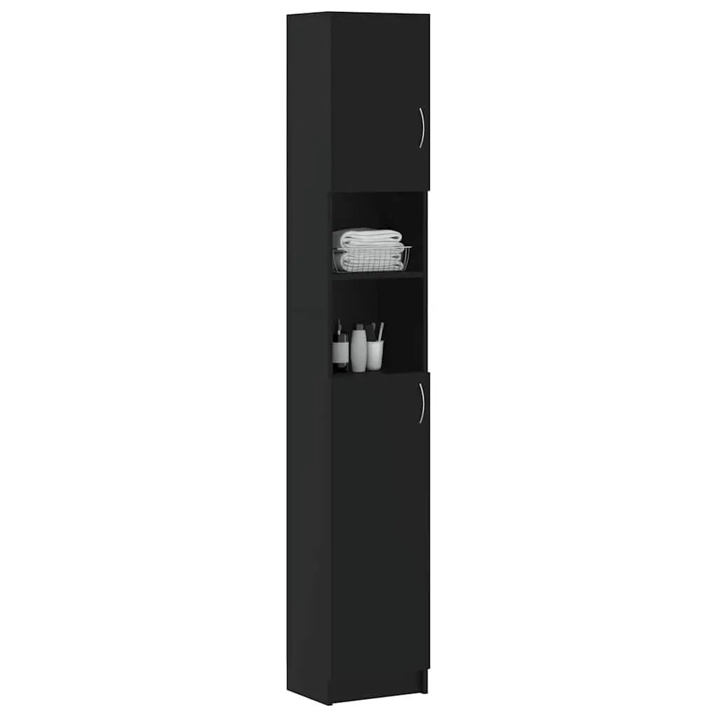 Tall Black Bathroom Cabinet with 4 Enclosed Shelves and 2 Open Shelves for Storage