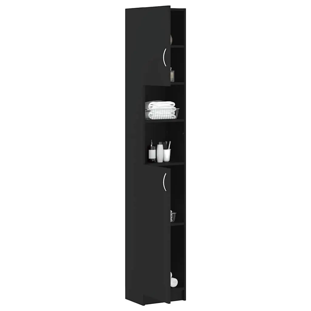 Tall Black Bathroom Cabinet with 4 Enclosed Shelves and 2 Open Shelves for Storage