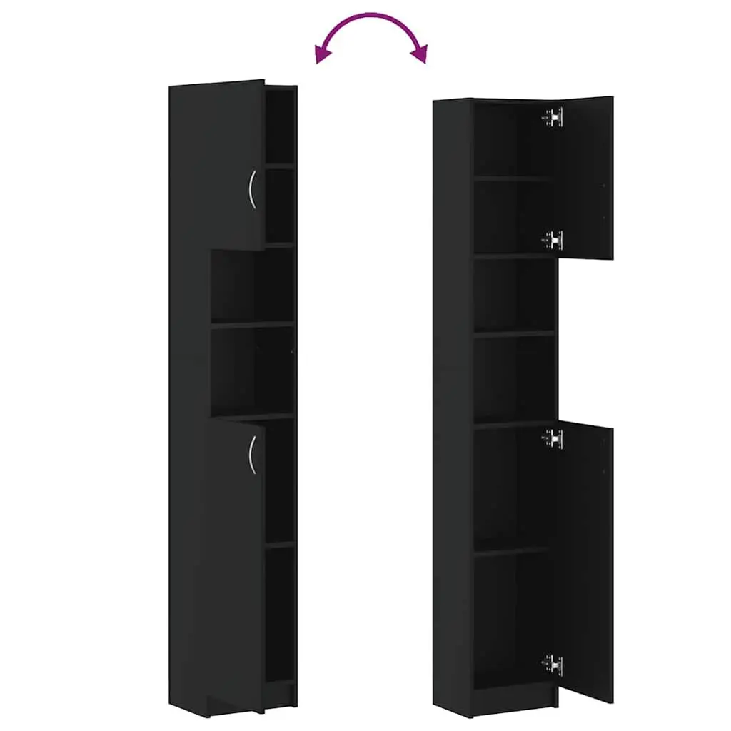 Tall Black Bathroom Cabinet with 4 Enclosed Shelves and 2 Open Shelves for Storage