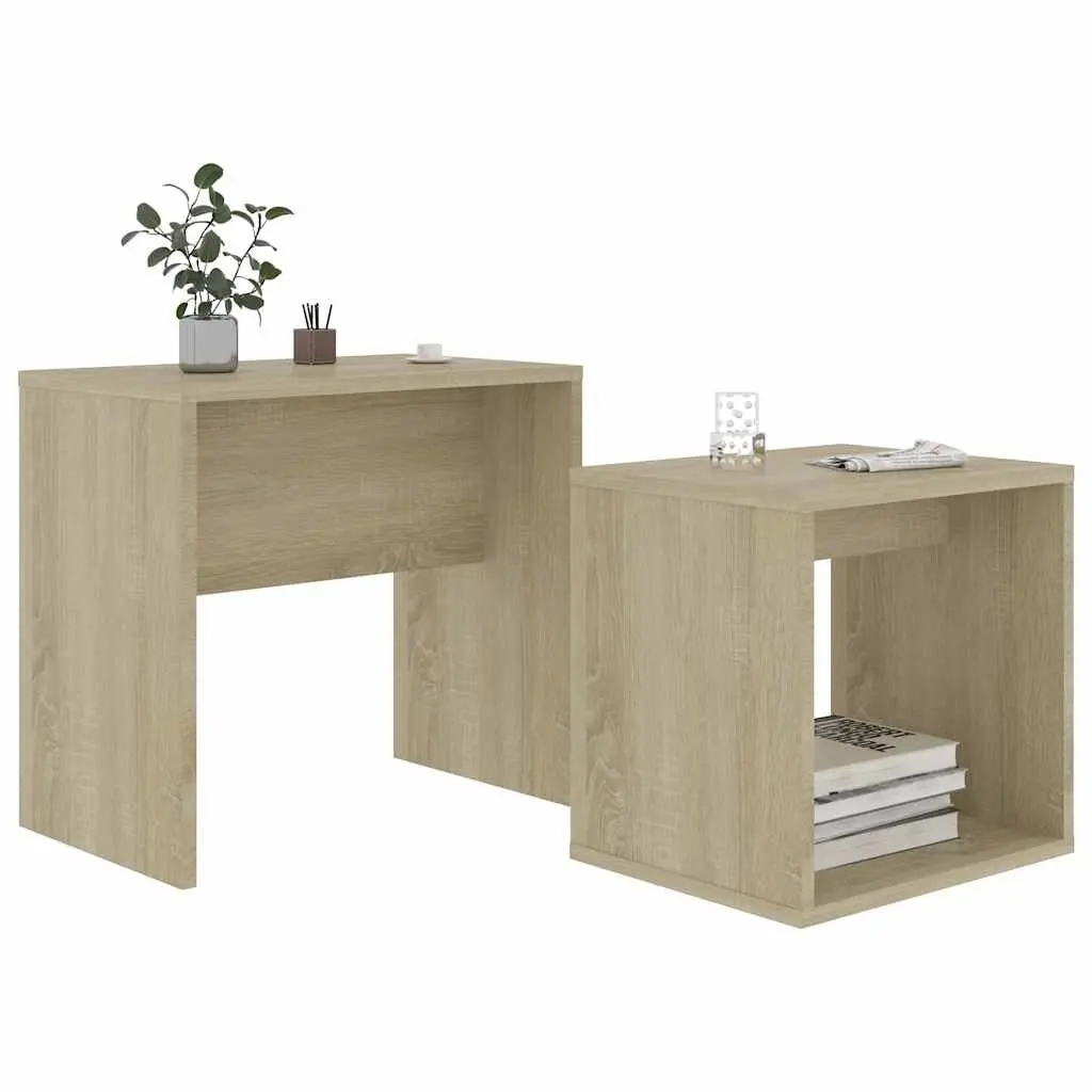 Coffee Table Set 2-Piece Nesting Tables Living Room Accent Furniture Brown Wood
