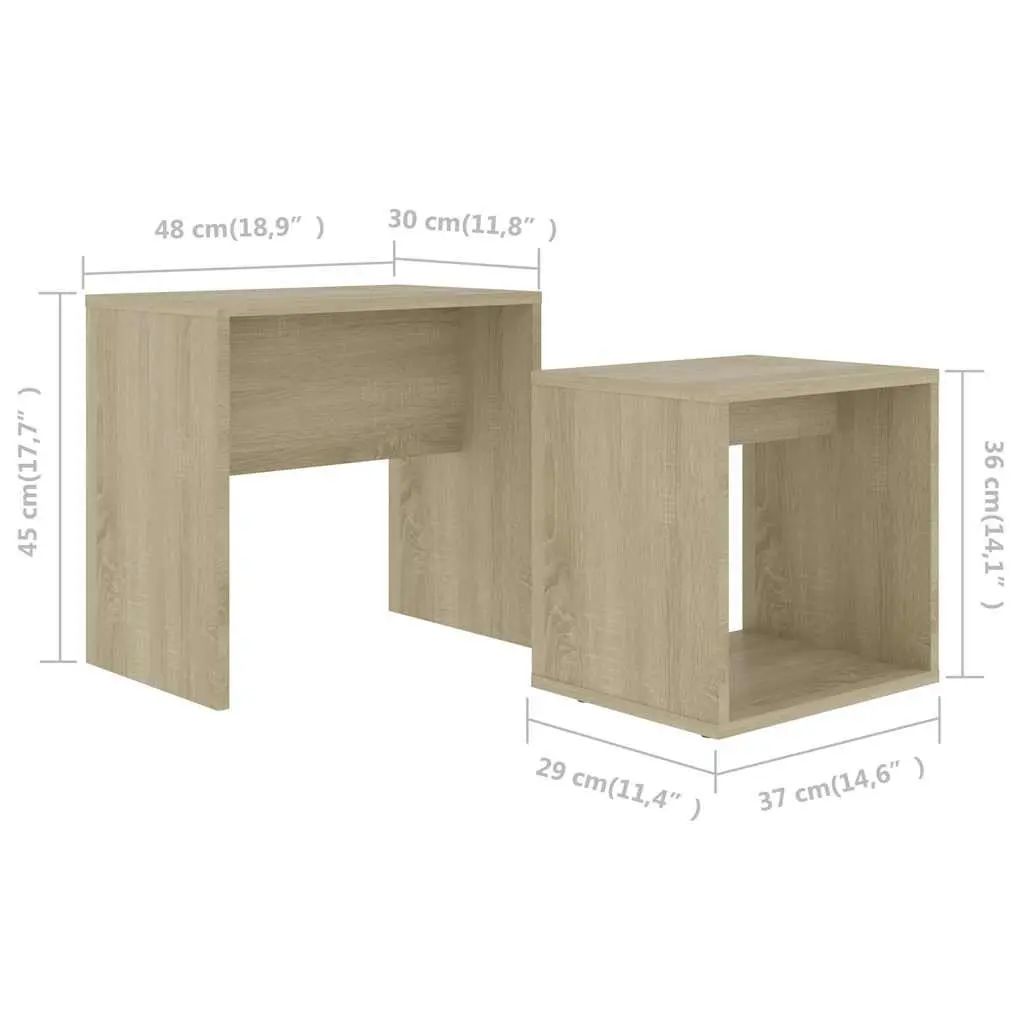 Coffee Table Set 2-Piece Nesting Tables Living Room Accent Furniture Brown Wood