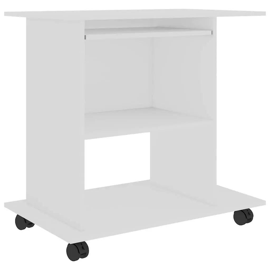 Computer Desk for Home Office 80x50x75cm White Laptop Desktop Workstation with Keyboard Shelf and Castors