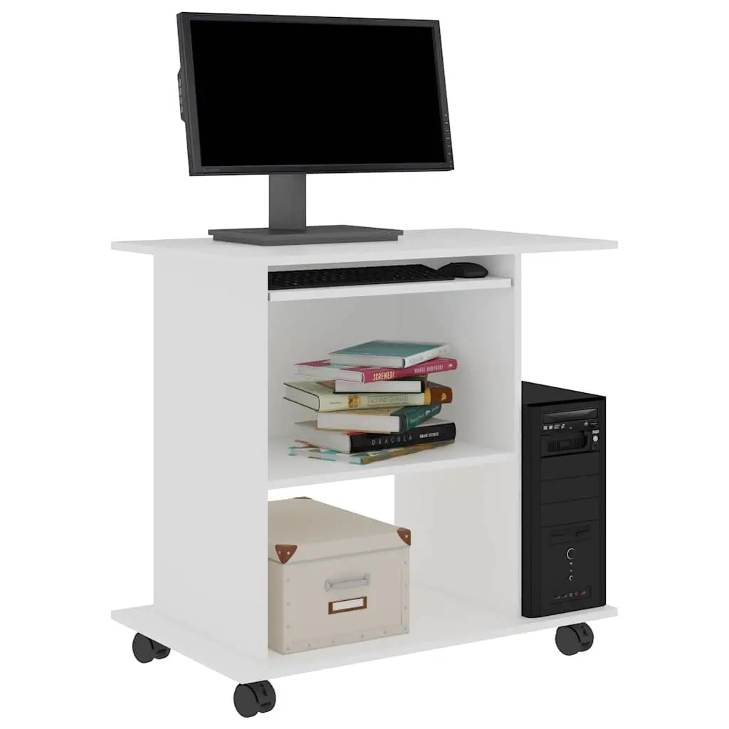 Computer Desk for Home Office 80x50x75cm White Laptop Desktop Workstation with Keyboard Shelf and Castors