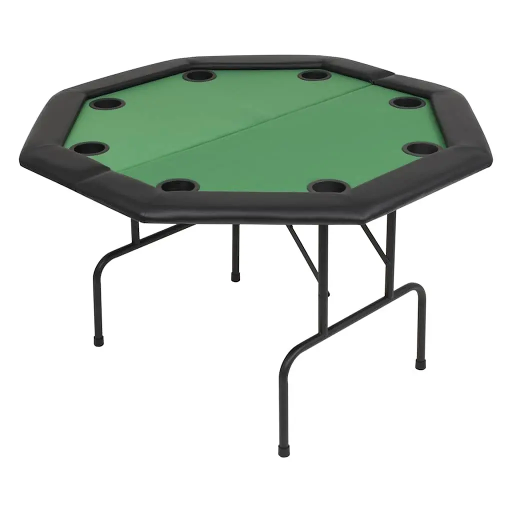 Folding Poker Table 8-Player Octagonal Games Table Green Cup Holders Padded Rim