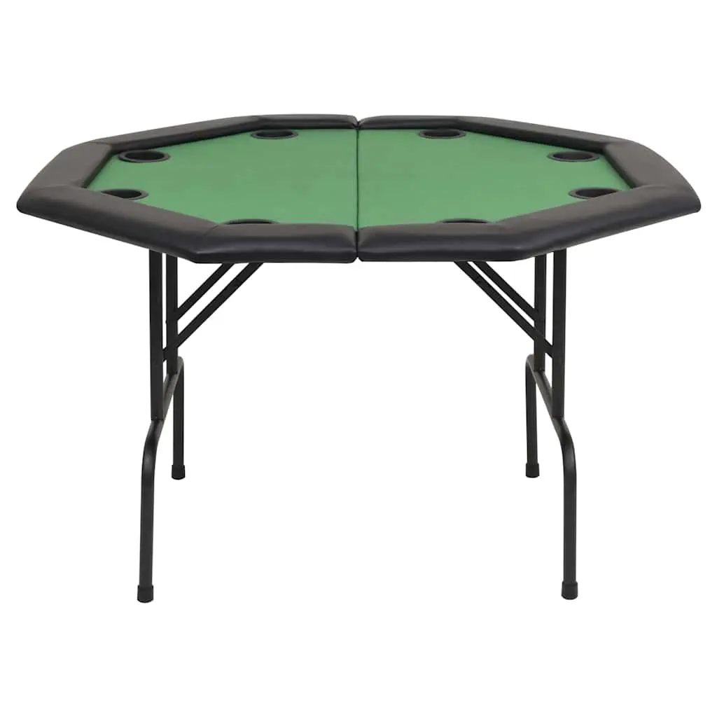 Folding Poker Table 8-Player Octagonal Games Table Green Cup Holders Padded Rim