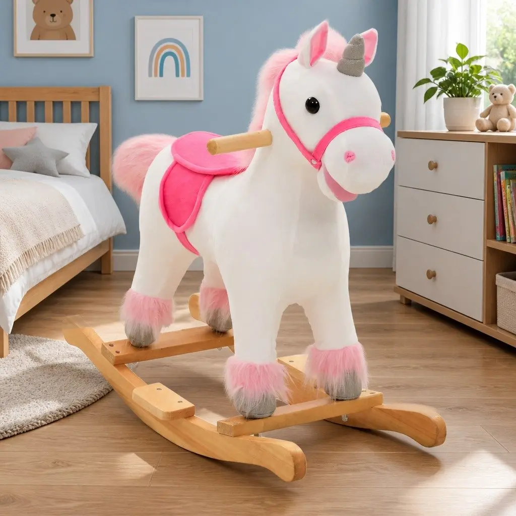 Rocking Unicorn Plush Toy Kids Playroom Furniture 65 x 32 x 58 cm