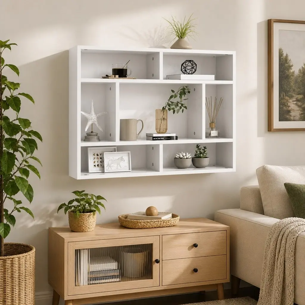 Wall Shelf for Home 75x16x55 cm White Storage Display Shelving Unit Open Compartments