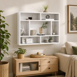 Wall Shelf White 75x16x55 cm Storage Display Shelving Unit Open Compartments