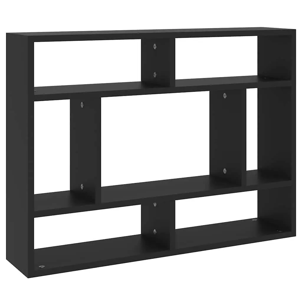 Black Open Compartments Wall Shelf 75x16x55cm