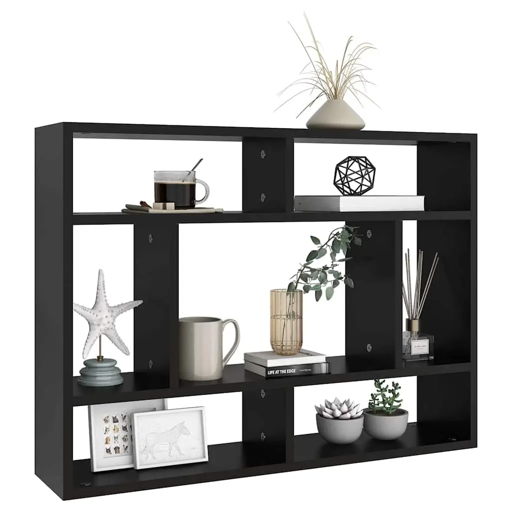 Black Open Compartments Wall Shelf 75x16x55cm