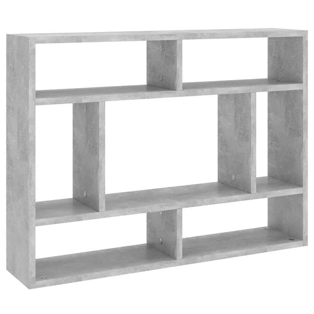 Wall Shelf Grey Storage Display Unit Open Compartments Home Shelving Organizer 75 x 16 x 55 cm