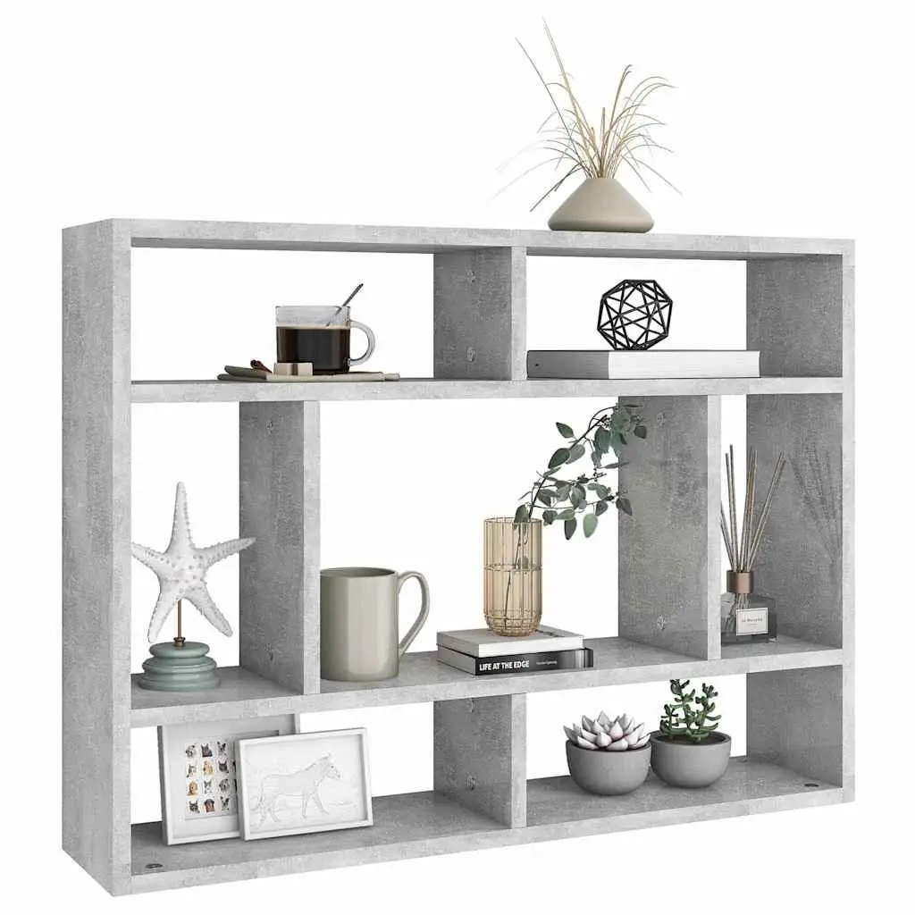 Wall Shelf Grey Storage Display Unit Open Compartments Home Shelving Organizer 75 x 16 x 55 cm