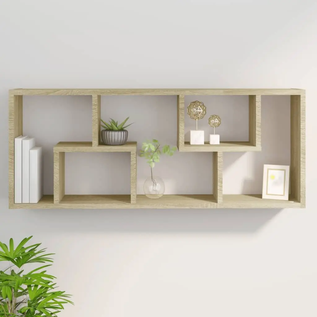 Brown Wall Shelf Storage Unit with Measurements Listed