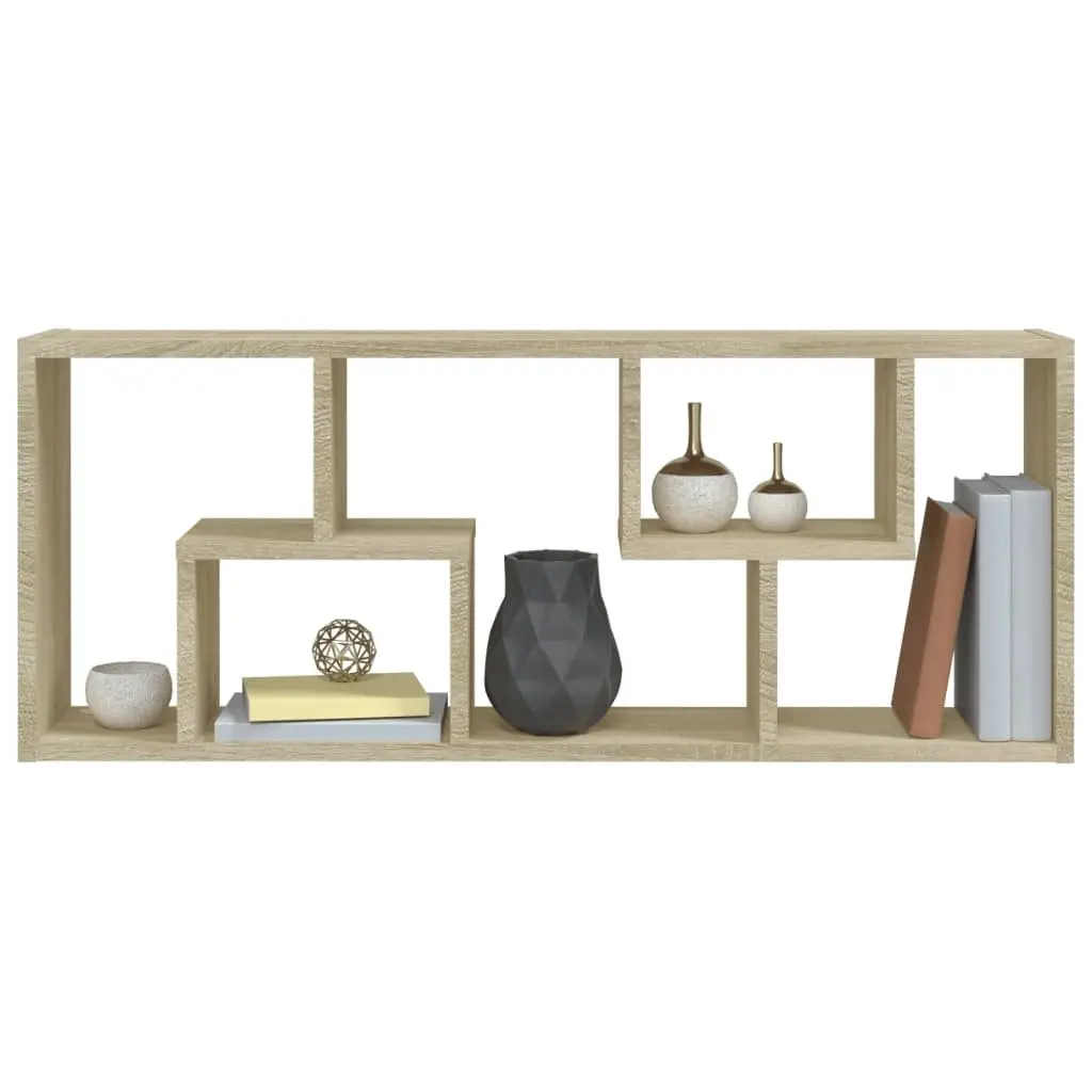Brown Wall Shelf Storage Unit with Measurements Listed