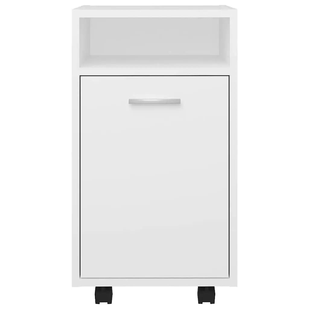 White Storage Cabinet with Wheels Engineered Wood Side Table Shelf Compartment