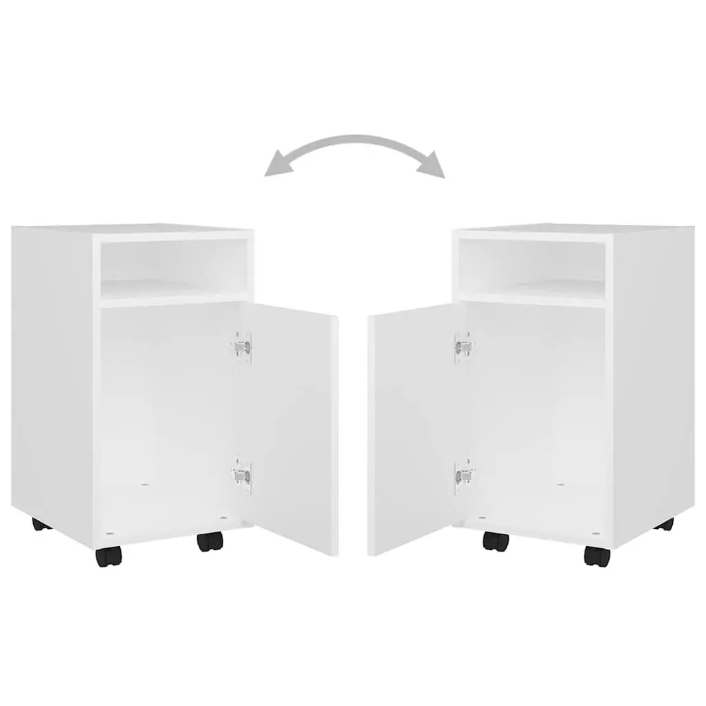 White Storage Cabinet with Wheels Engineered Wood Side Table Shelf Compartment