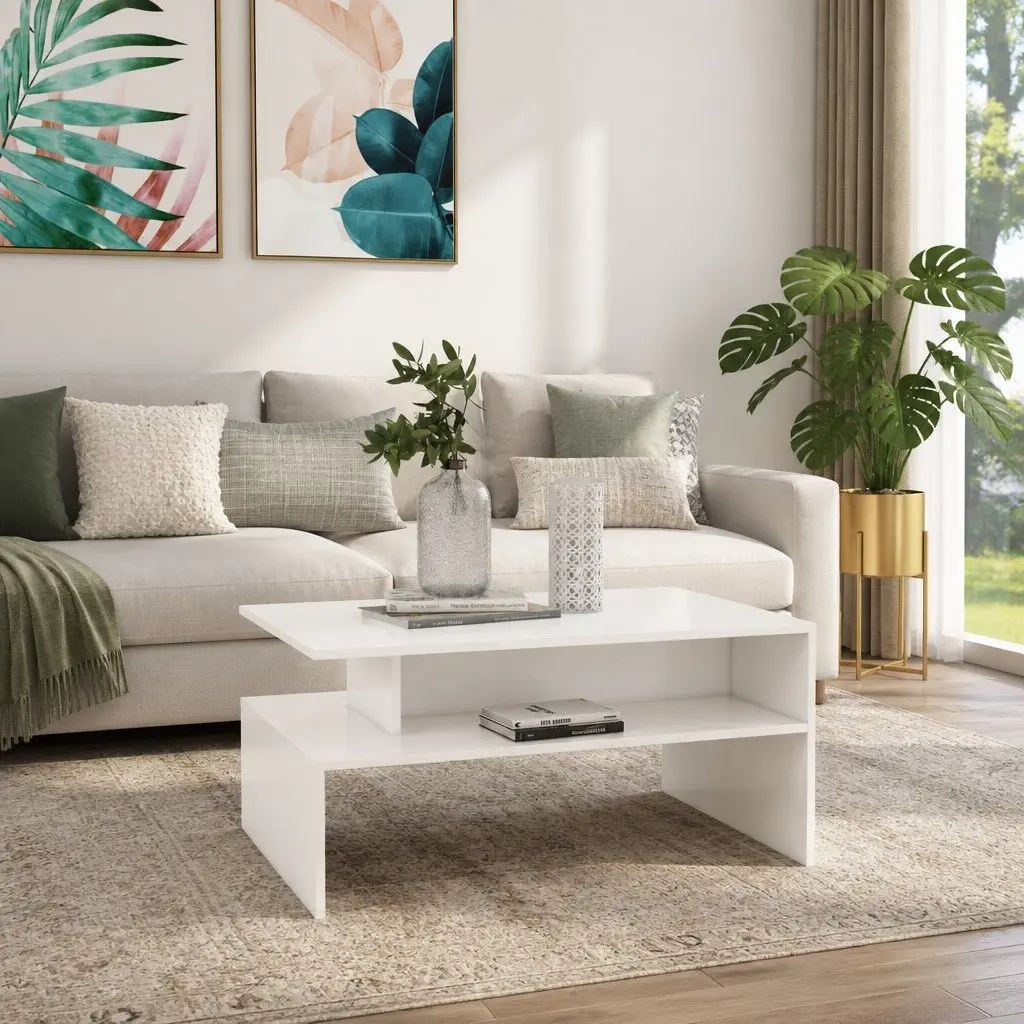 Coffee Table White Modern Living Room 90W x 60D x 42.5H cm