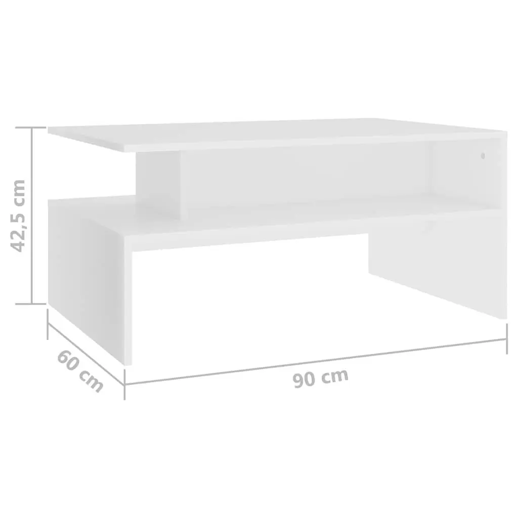 Coffee Table White Modern Living Room 90W x 60D x 42.5H cm