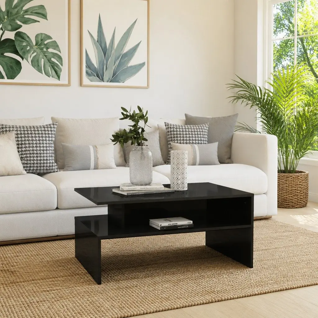 Coffee Table Living Room Grey High Gloss Storage Shelf