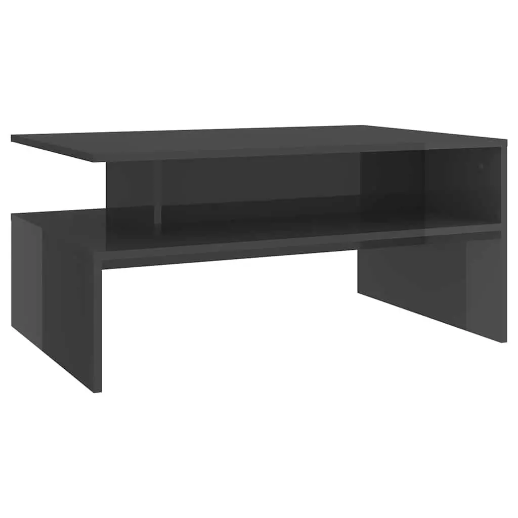 Coffee Table Living Room Grey High Gloss Storage Shelf