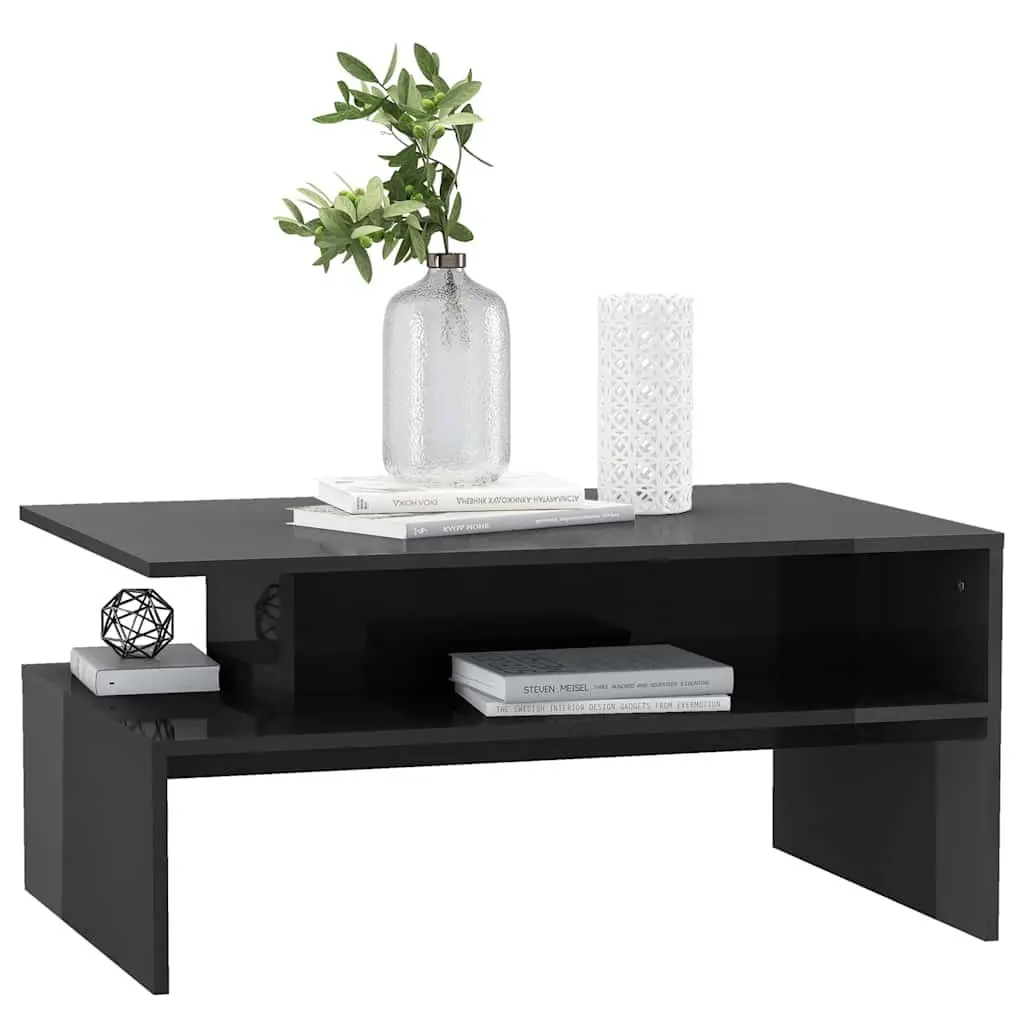 Coffee Table Living Room Grey High Gloss Storage Shelf