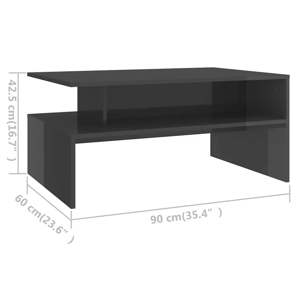 Coffee Table Living Room Grey High Gloss Storage Shelf