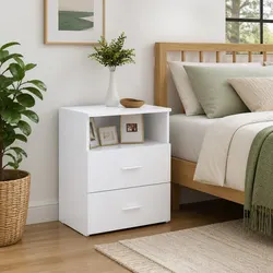 Dimensions-Driven White Nightstand with Storage