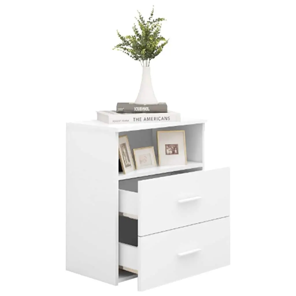 Bedside Table White Nightstand Cabinet Storage Drawers Shelf Modern Furniture 50 x 32 x 60 cm