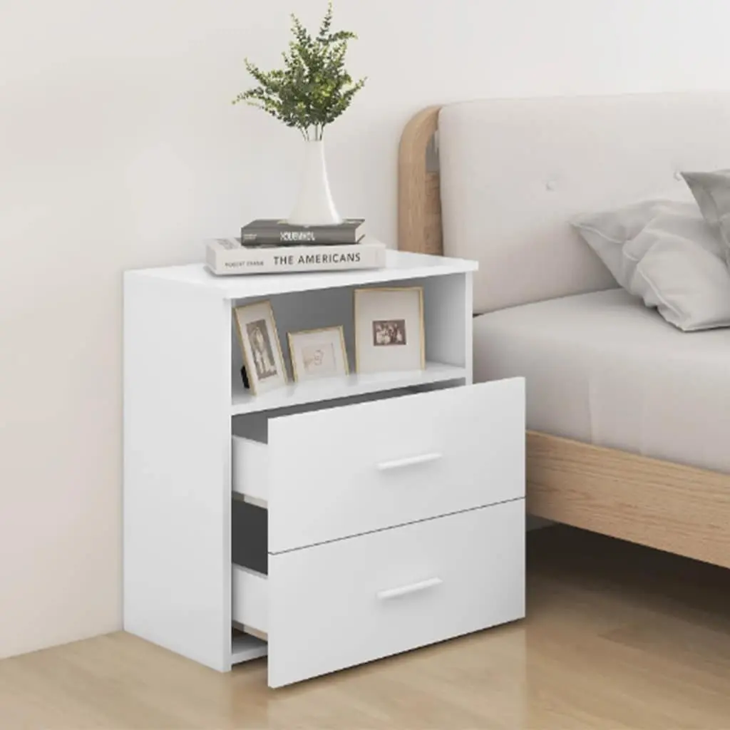 Bedside Table White Nightstand Cabinet Storage Drawers Shelf Modern Furniture 50 x 32 x 60 cm