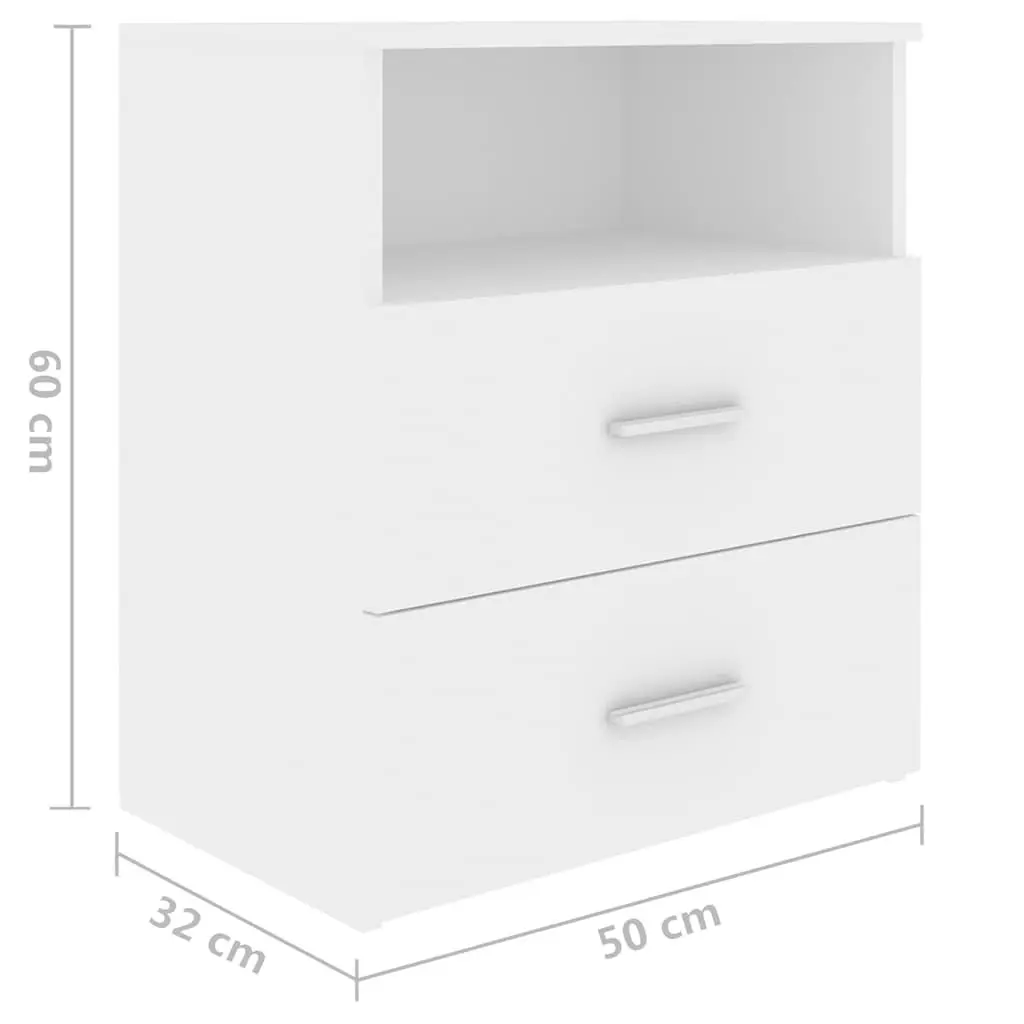 Bedside Table White Nightstand Cabinet Storage Drawers Shelf Modern Furniture 50 x 32 x 60 cm