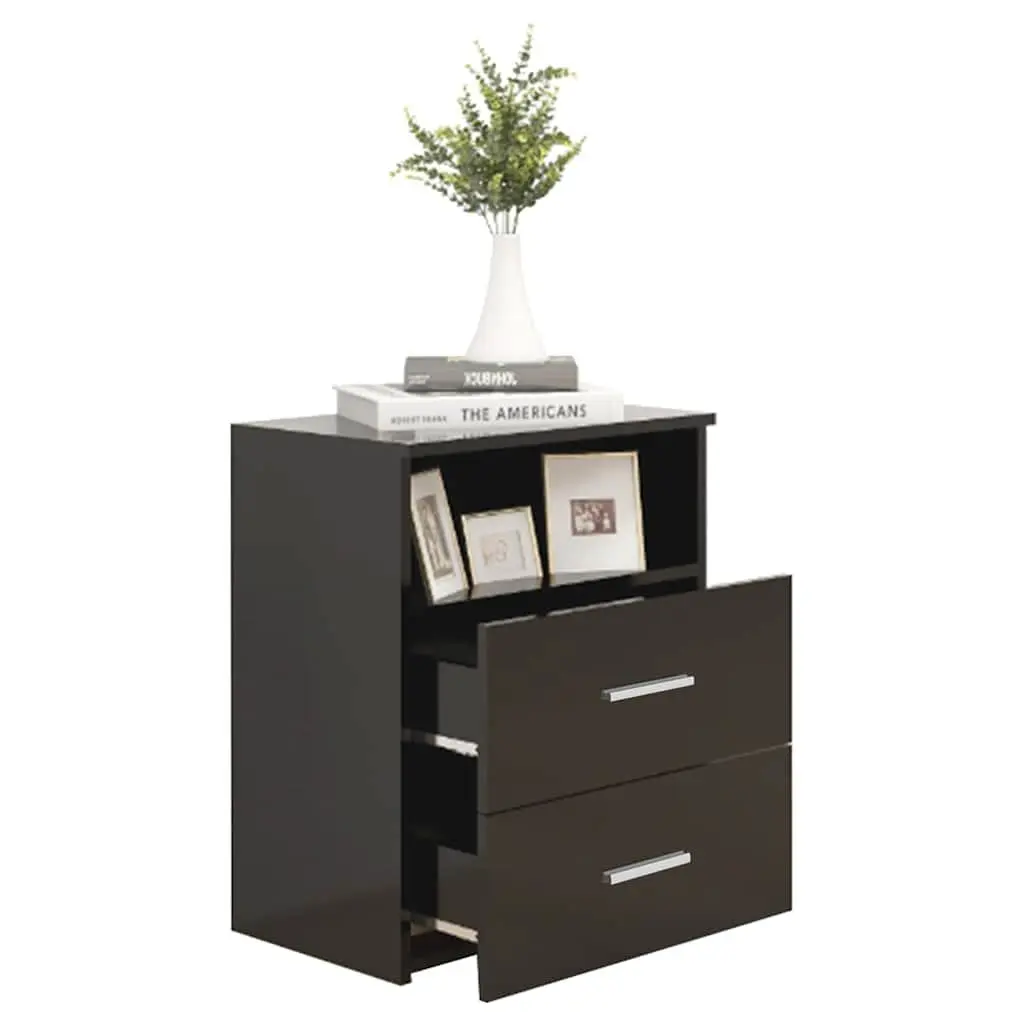 Bedside Table Cabinet Black Storage with Drawers and Shelf Nightstand Furniture