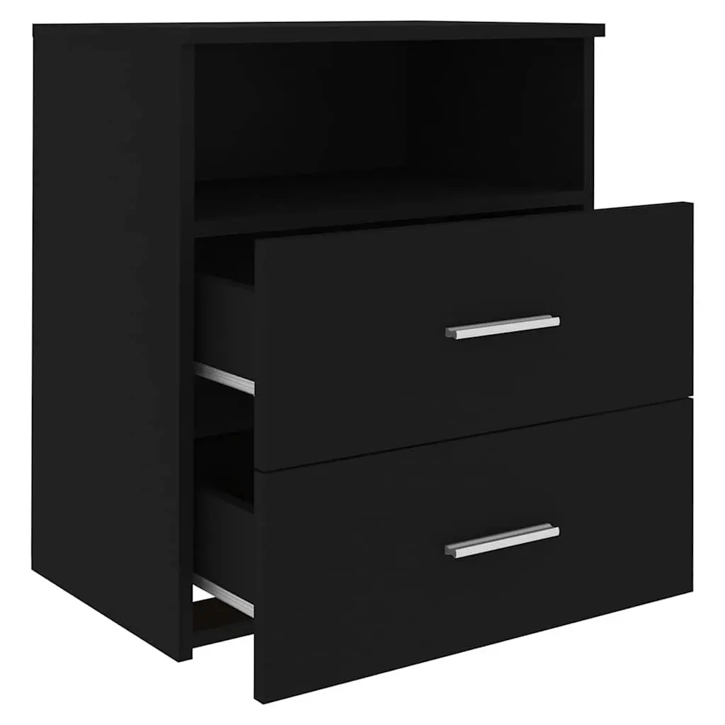 Bedside Table Cabinet Black Storage with Drawers and Shelf Nightstand Furniture
