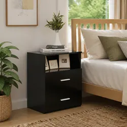 Black Bedside Table Set with Storage Dimensions 50x32x60