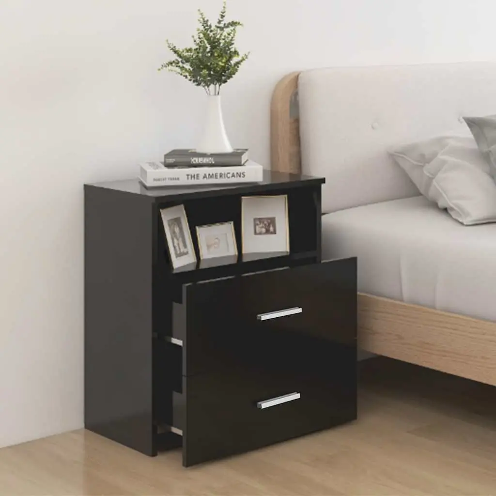 Bedside Table Black Nightstand Cabinet Drawers Shelf Storage Organiser 50x32x60
