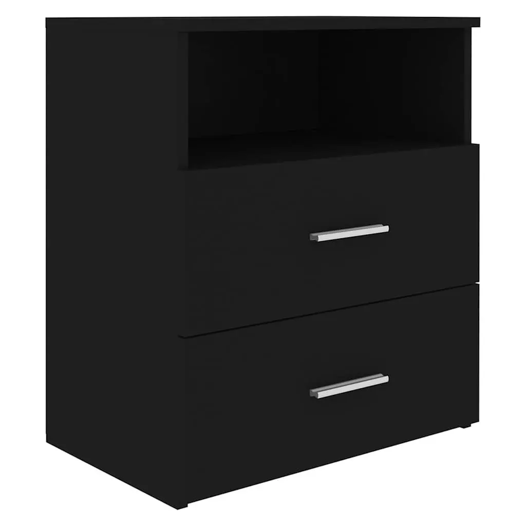 Bedside Table Black Nightstand Cabinet Drawers Shelf Storage Organiser 50x32x60